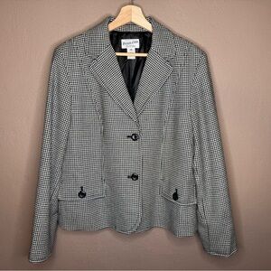 Pendleton Black & White Vtg Houndstooth Women's Blazer Size 16 100% Wool Plaid